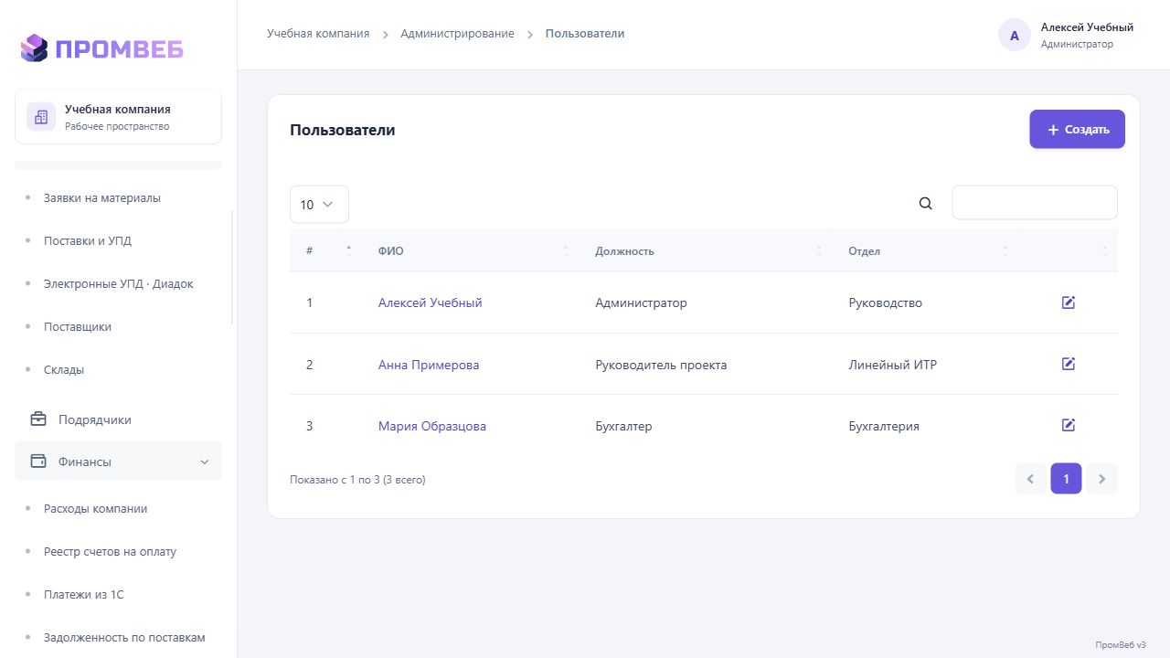 Добавить и изменить сотрудника — экран учебной CRM